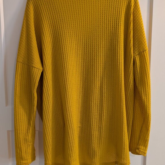 Bibi Yellow Waffle Knit Tie-Front Slouchy Long Sleeve Top - Picture 2 of 6